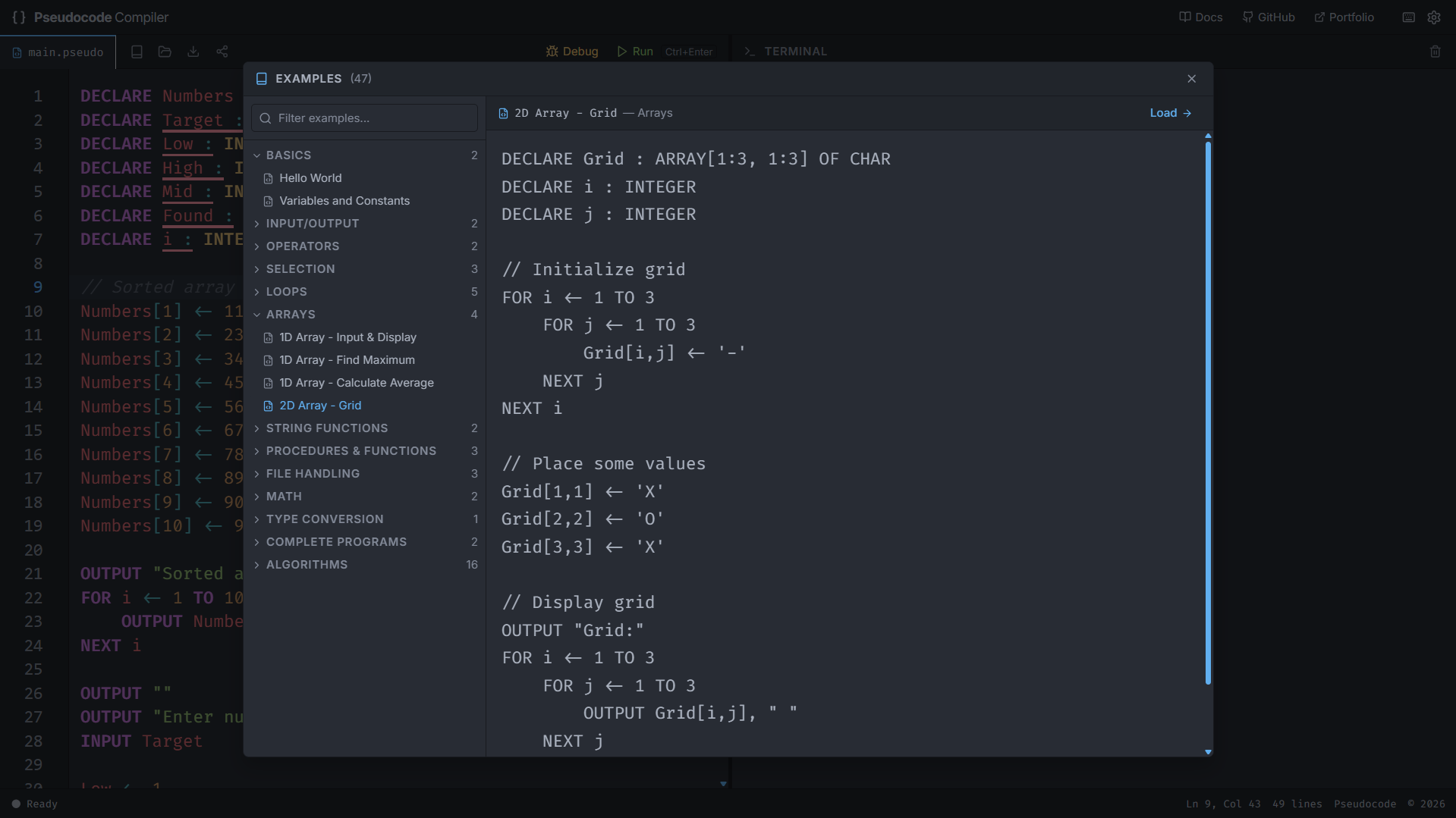 Pseudocode Compiler screenshot 1
