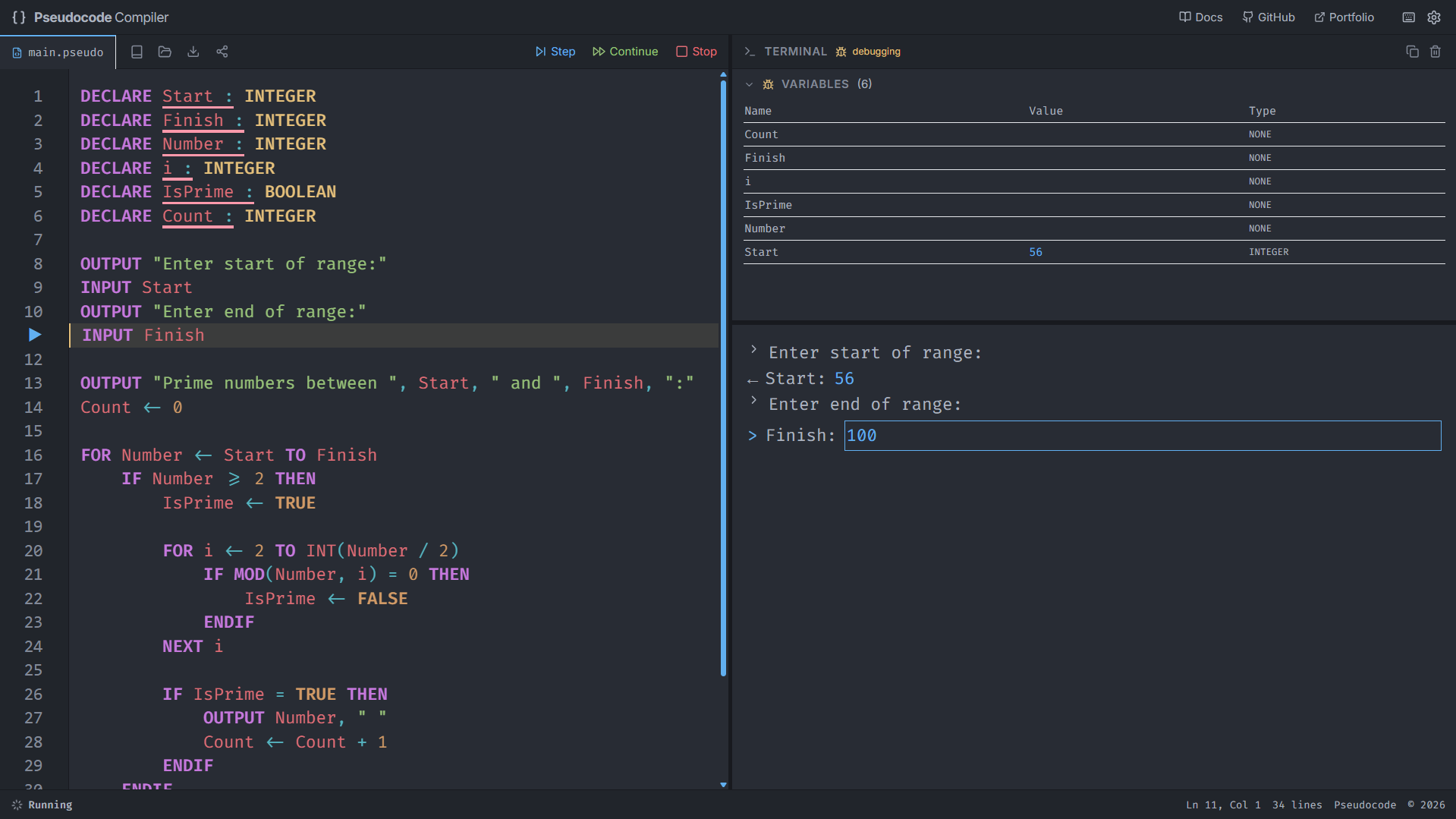 Pseudocode Compiler screenshot 2