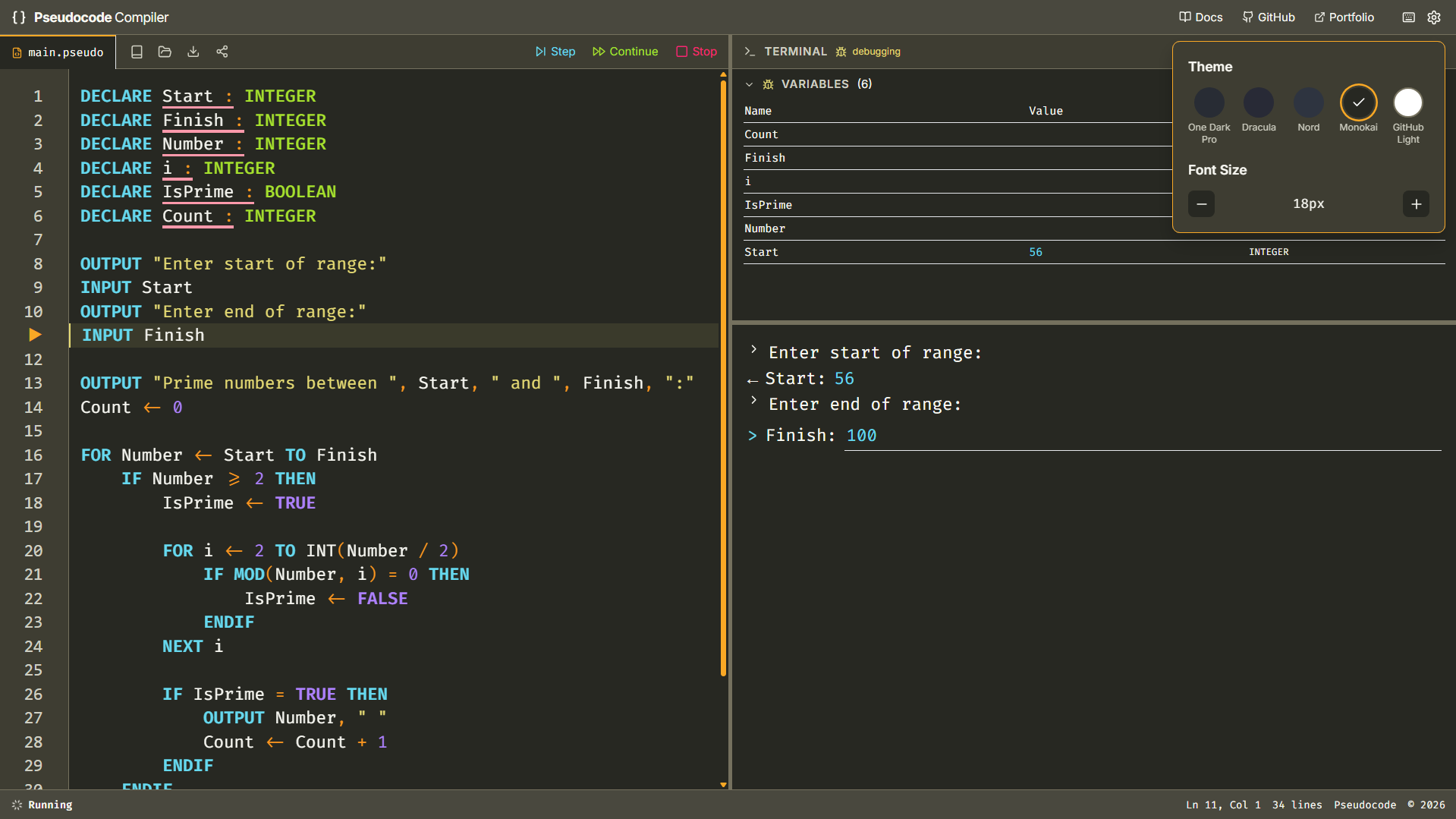 Pseudocode Compiler screenshot 3