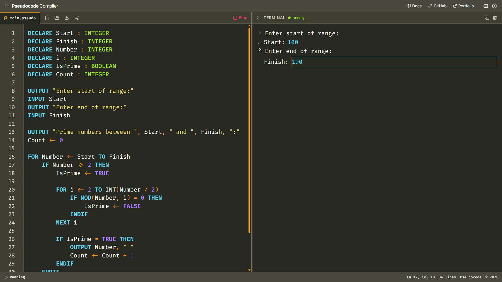 Pseudocode Compiler screenshot 5