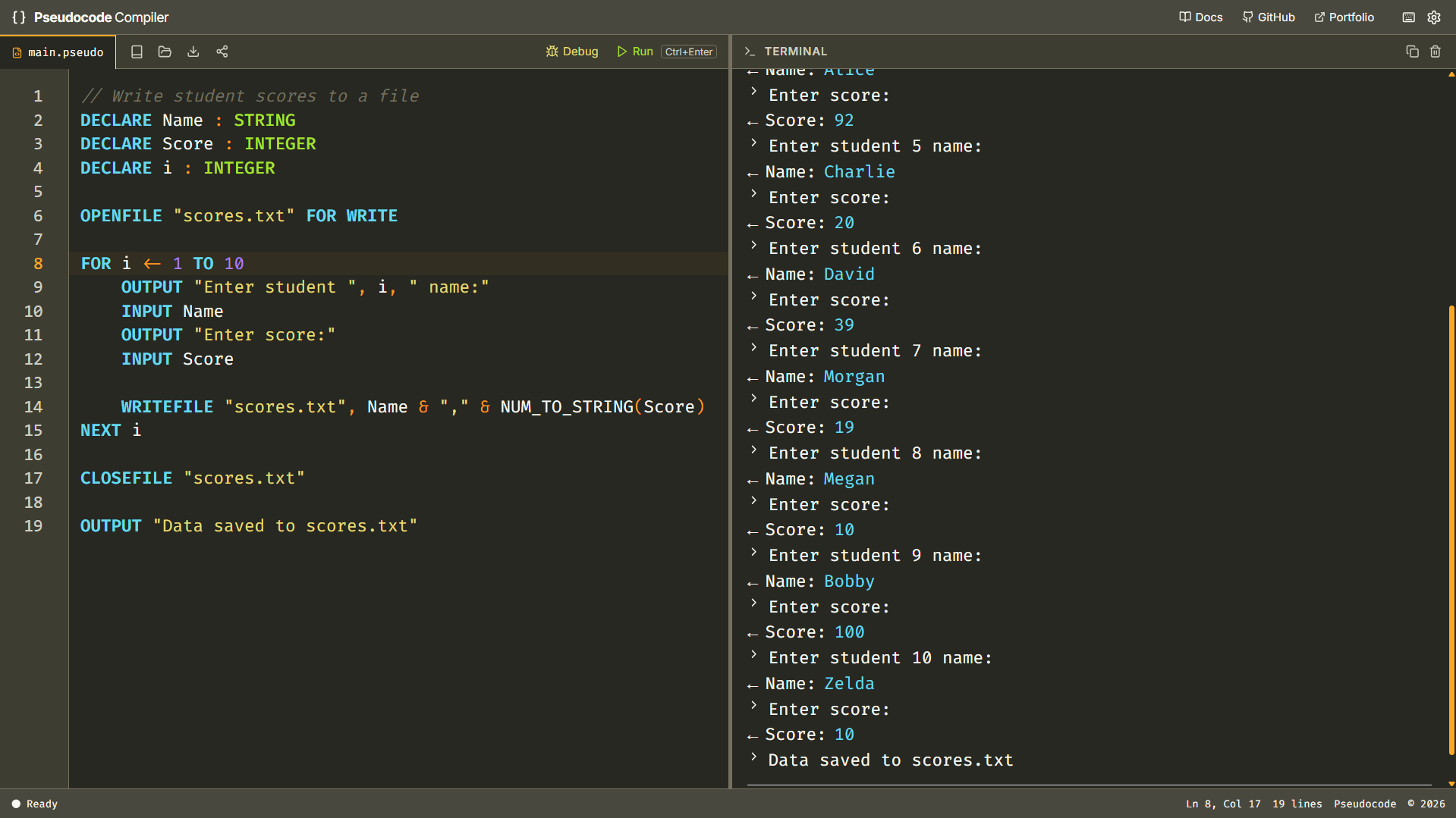 Pseudocode Compiler screenshot 7