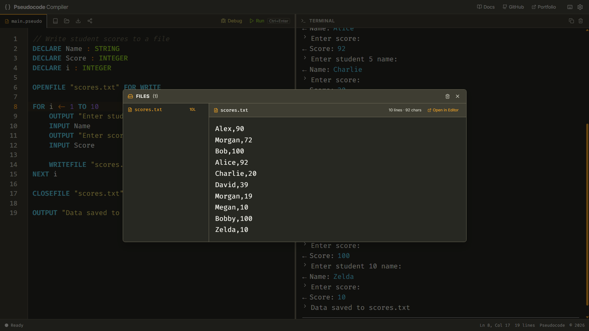 Pseudocode Compiler screenshot 8