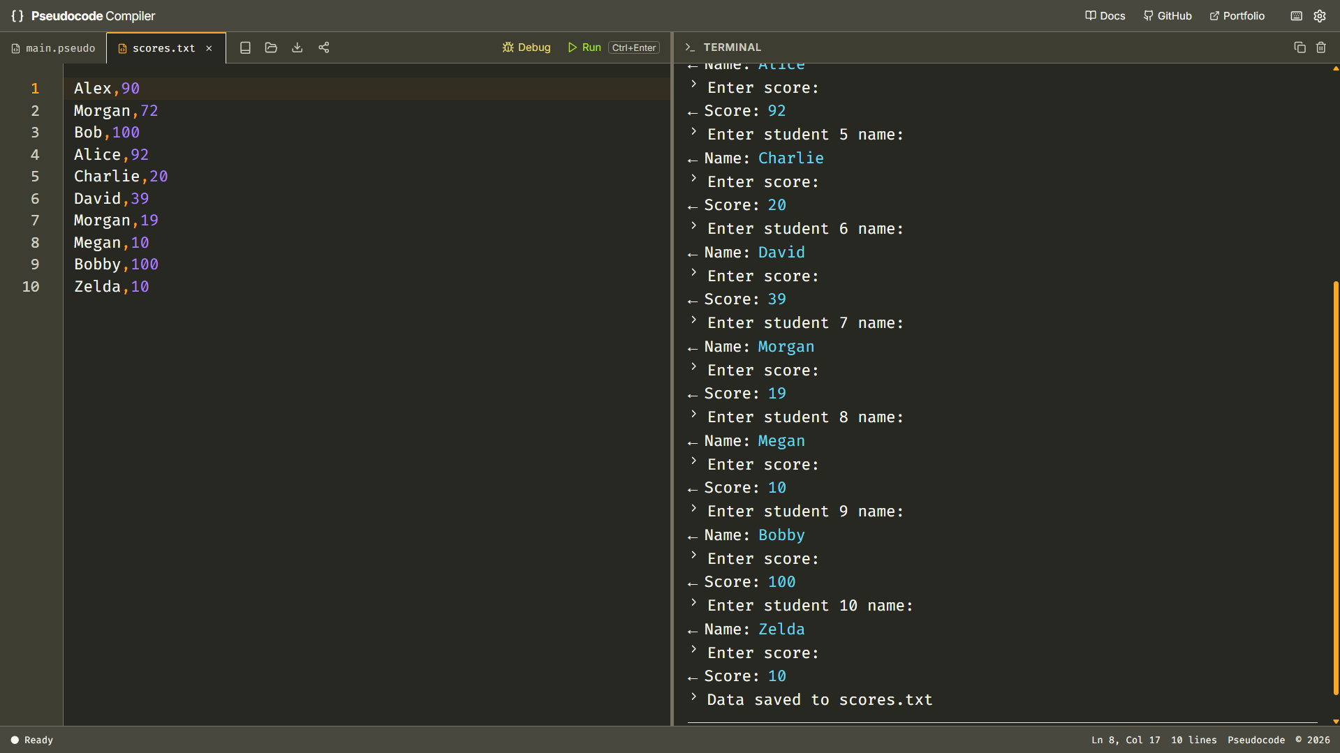Pseudocode Compiler screenshot 9